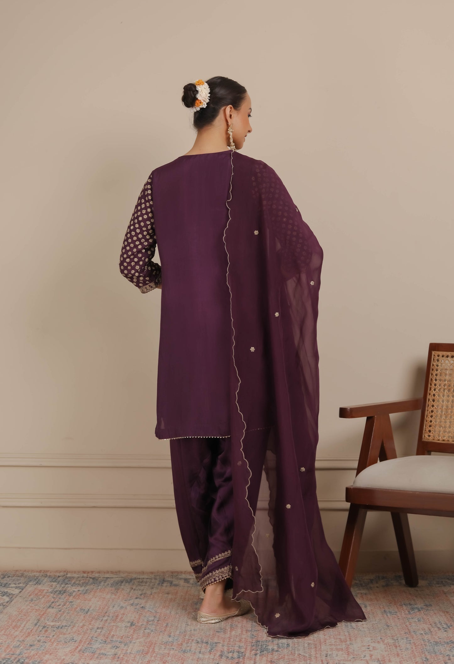 Purple Yoke Embroidered Short Kurta & Salwar Set