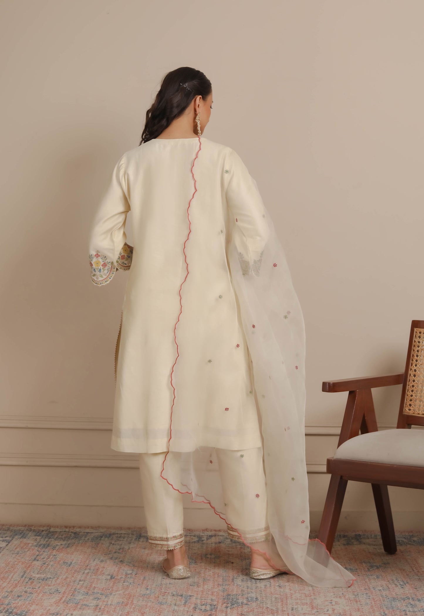 Ivory Kurta & Pants with Sleeve Embroidery