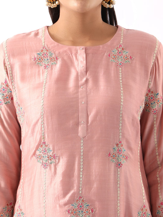 Blush Pink Embroidered Kurta & Dhoti Set