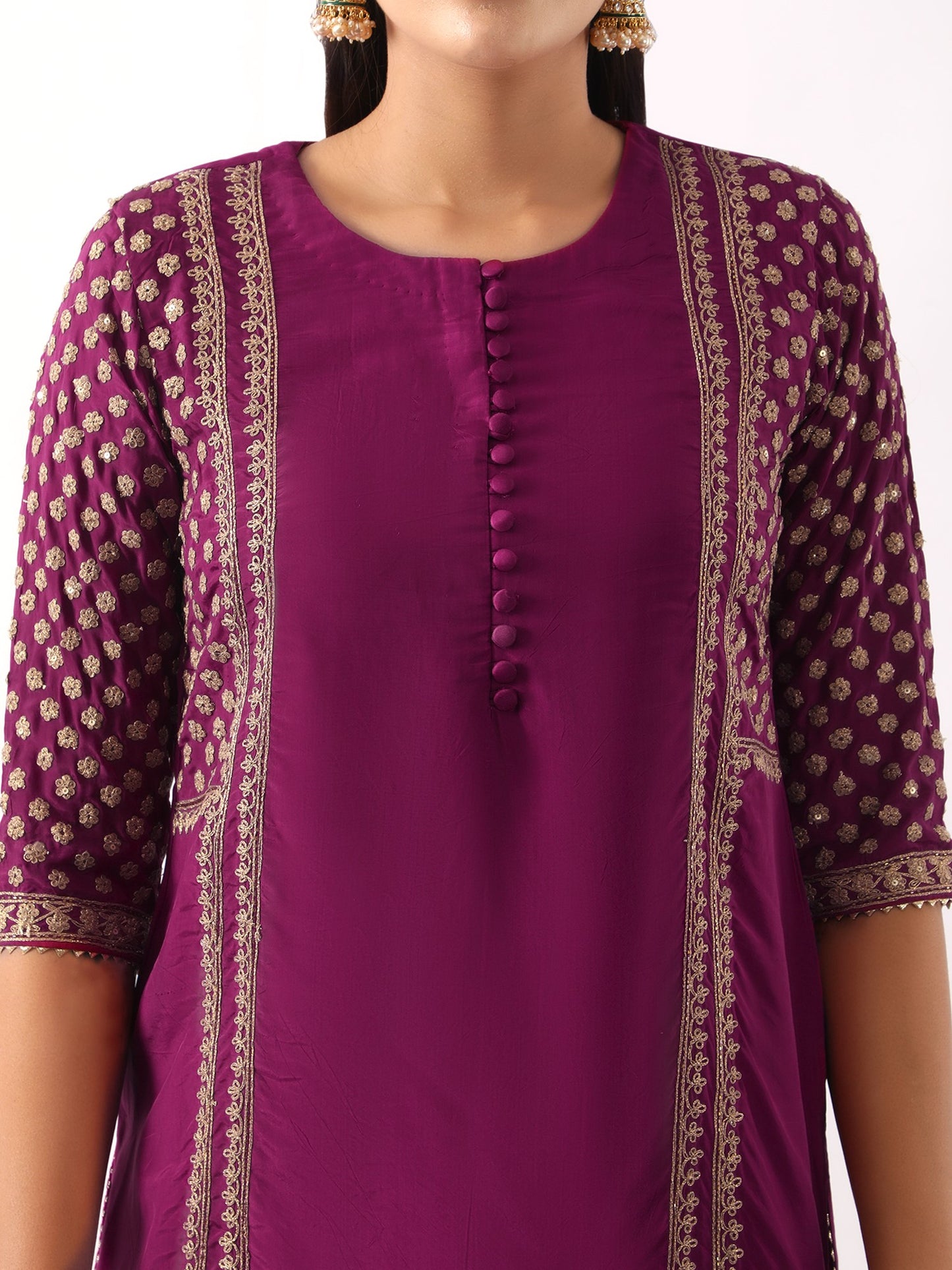 Magenta Pink Yoke Embroidered Short Kurta & Salwar Set