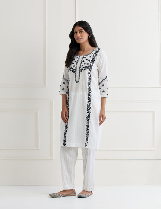 White Embroidered Kurta & Pant Set