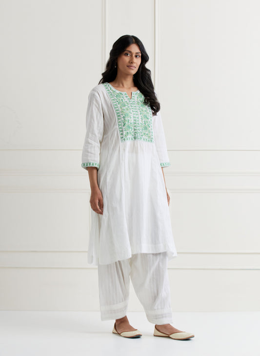 White Embroidered Kurta & Pant Salwar Set