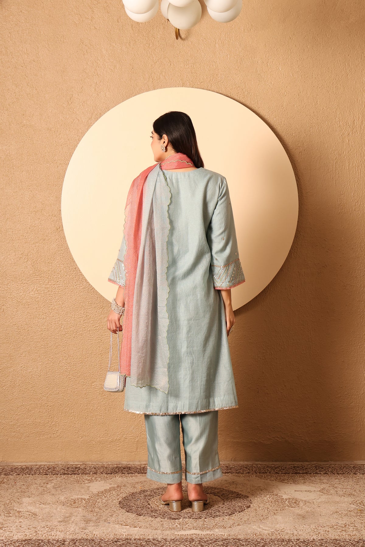 Rooh- Blue Kota Tissue Hand Embroidered Suit