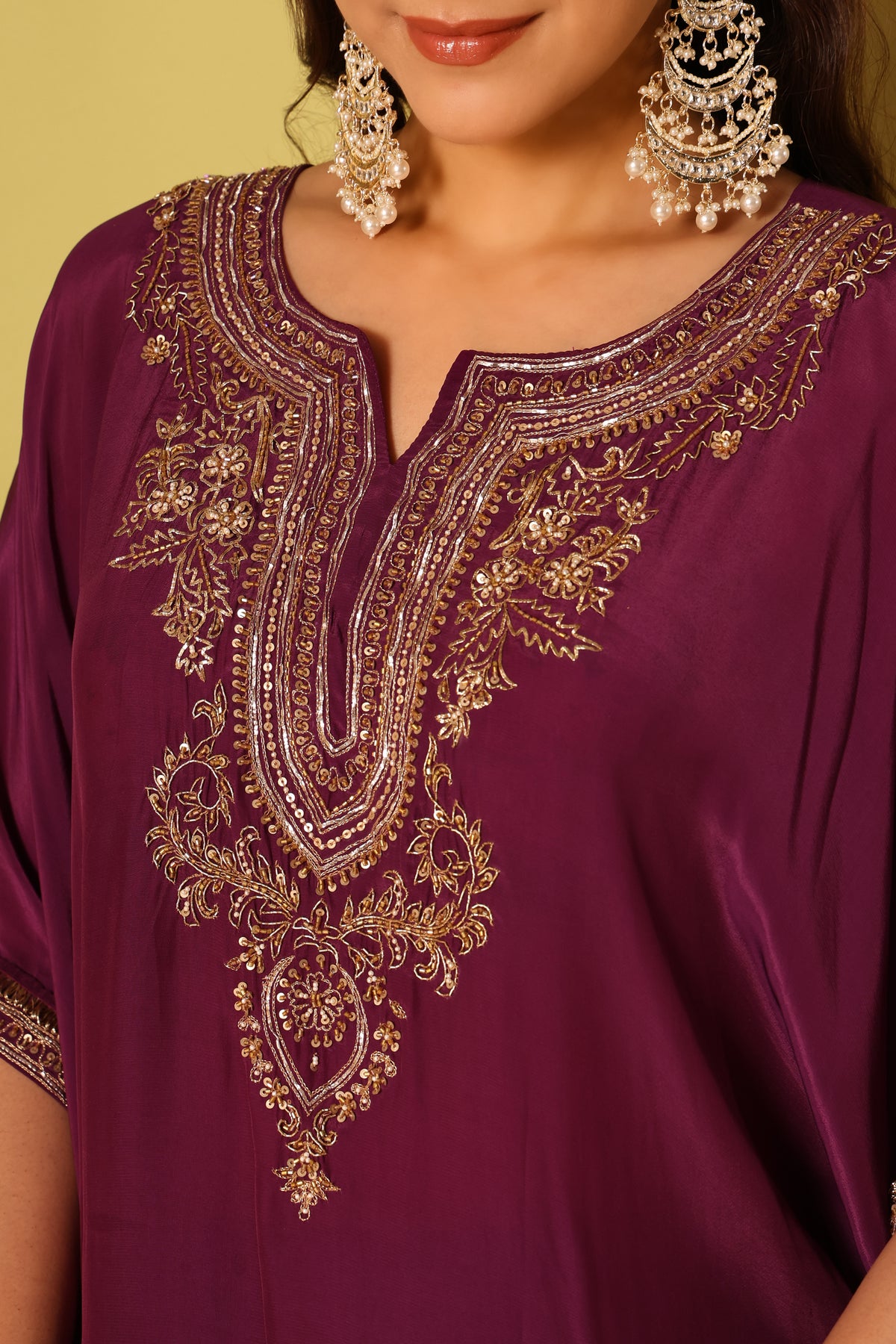 Myra- Purple Crepe kaftan and chanderi silk pants Set