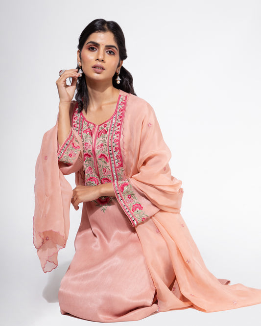 Pink Embroidered Yoke Kurta & Salwar Set