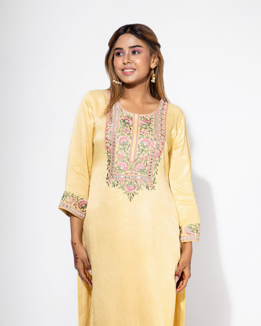 Yellow Embroidered Yoke Kurta & Salwar Set