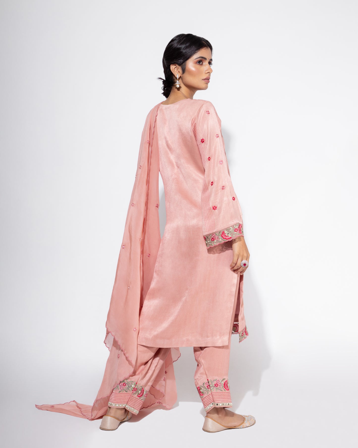 Pink Organza Panel Embroidered Kurta & Salwar Set