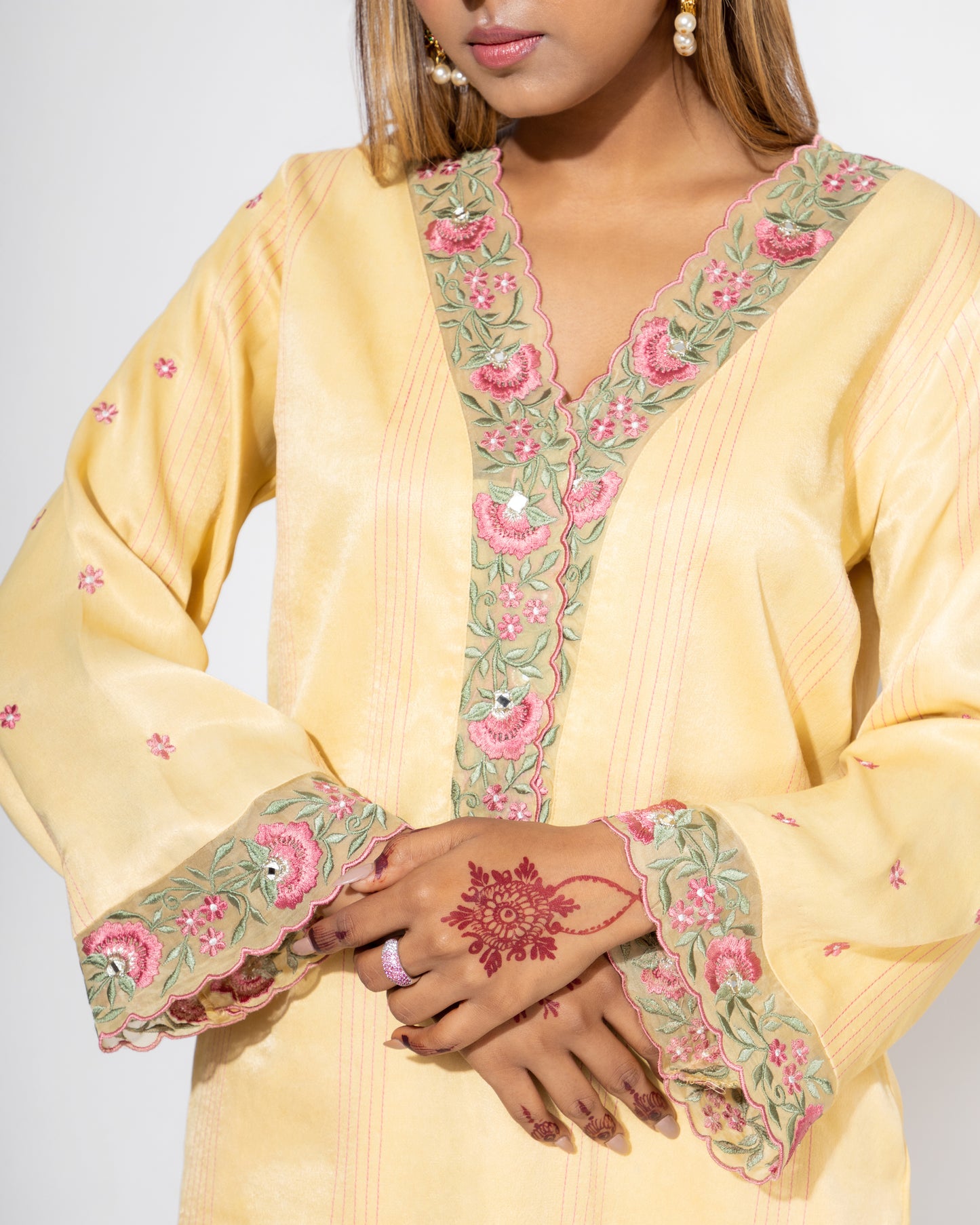 Yellow Organza Panel Embroidered Kurta & Salwar Set