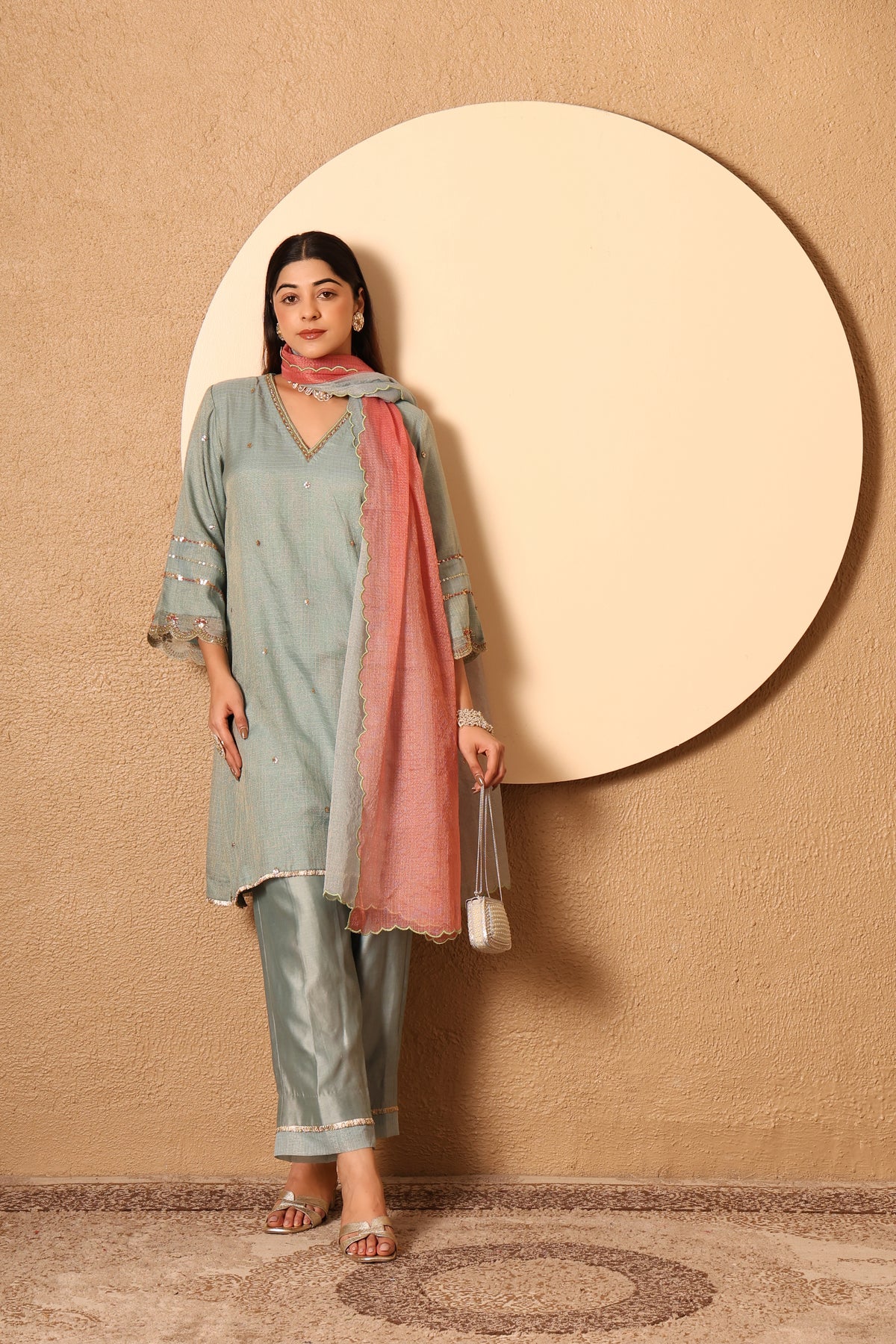 Inaya- Blue Kota Tissue Hand Embroidered Suit