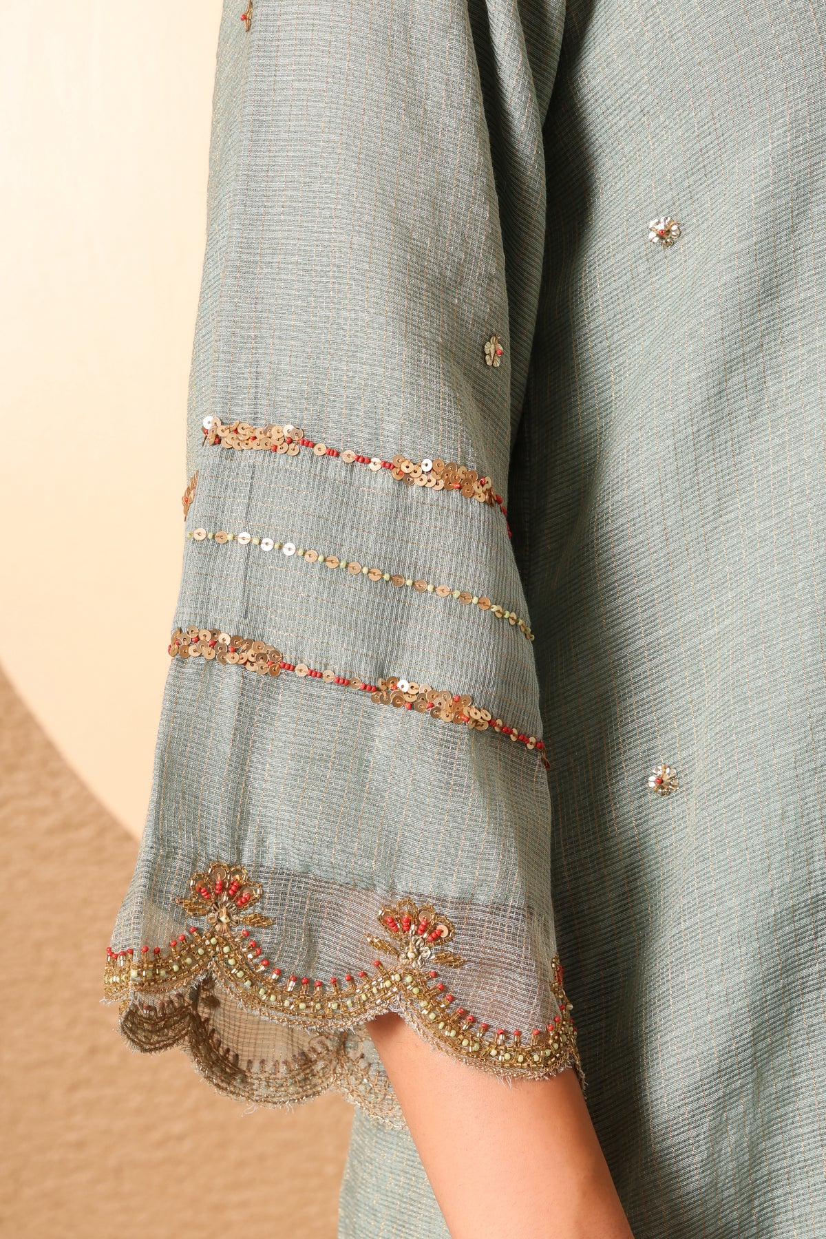 Inaya- Blue Kota Tissue Hand Embroidered Suit