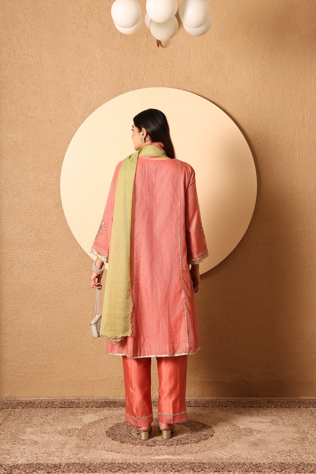 Arohi- Coral Kota Tissue Hand Embroidered Suit (Copy)