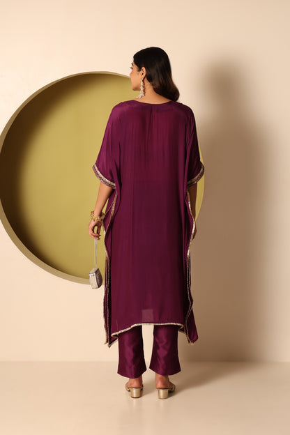 Myra- Purple Crepe kaftan and chanderi silk pants Set