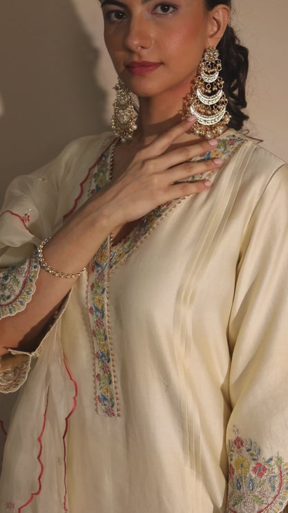 Ivory Kurta & Pants with Sleeve Embroidery